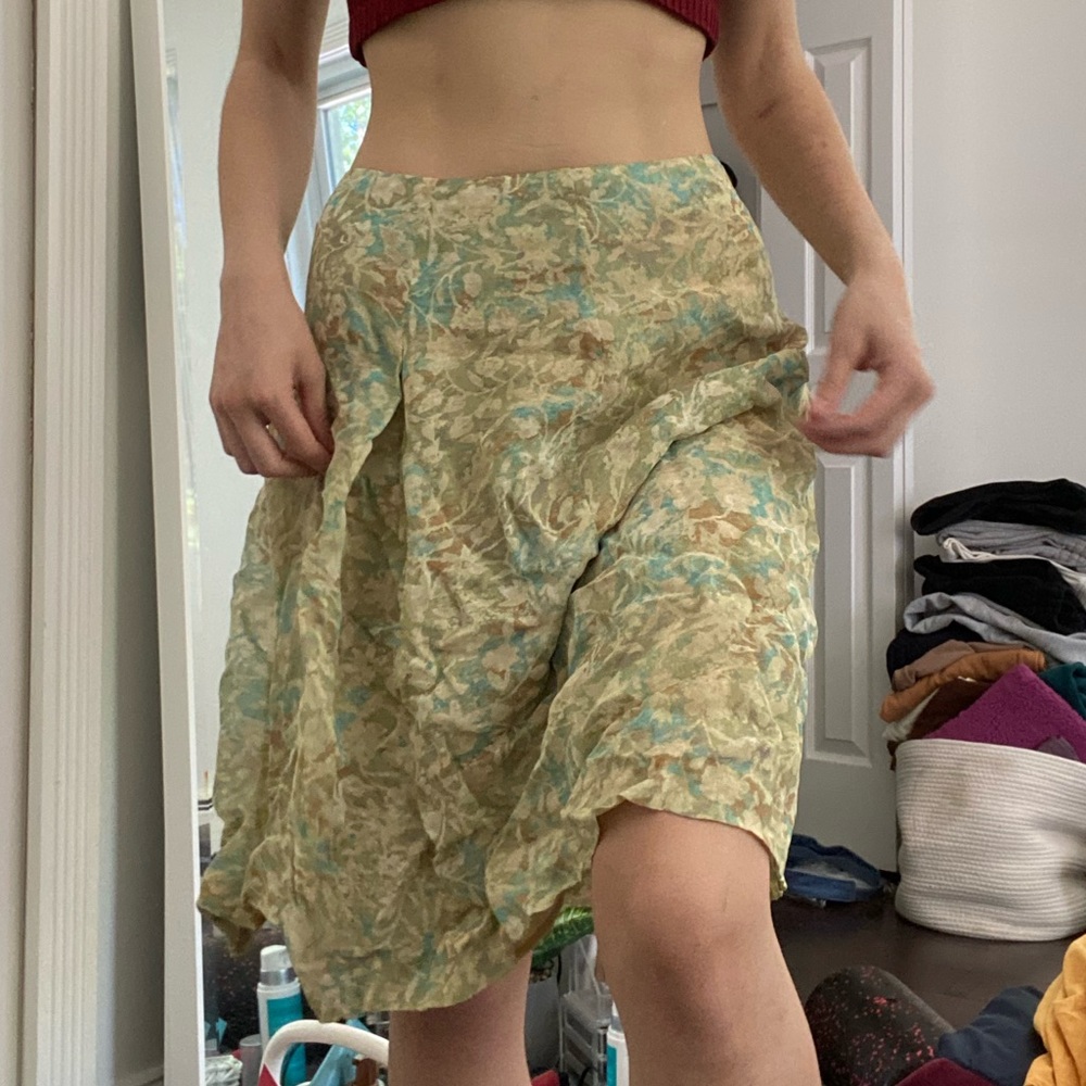 vintage green-blue design midi skirt by sigrid olsen